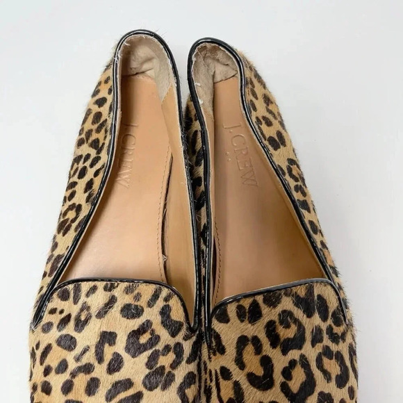 J.crew Addie Leopard Print Loafer Leather Calf Hair Smocking Shoes - Picture 6 of 11